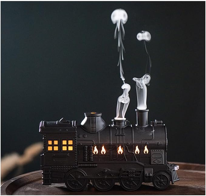 300ml Vintage Steam Train Essential Oil Diffuser, Humidifier with Dual-Color LED Light, Ultra-Quiet Aromatherapy, Auto Shut-Off, Adjustable Mist Modes, for Home, Office
