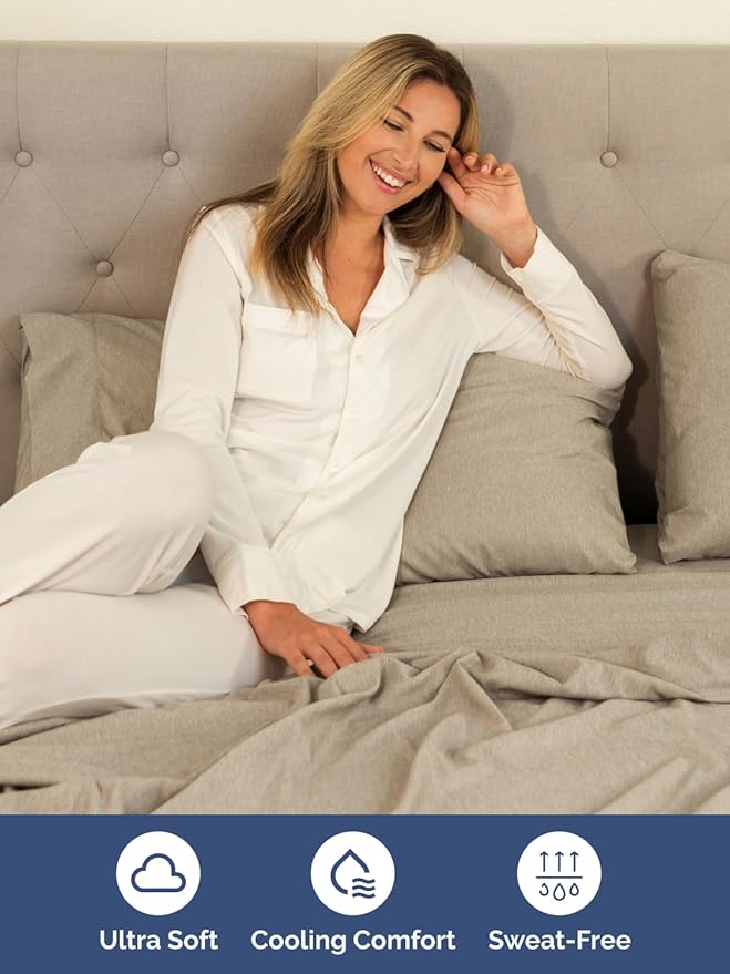 Extra Deep Full Sheet Set - 4 Piece Breathable & Cooling Bed Sheets - Easily Fits 18 - 24 inch Mattress - Ultra Soft, Wrinkle & Fade Free w/ Extra Deep Pockets - Hotel Luxury Bedding - Heathered Beige