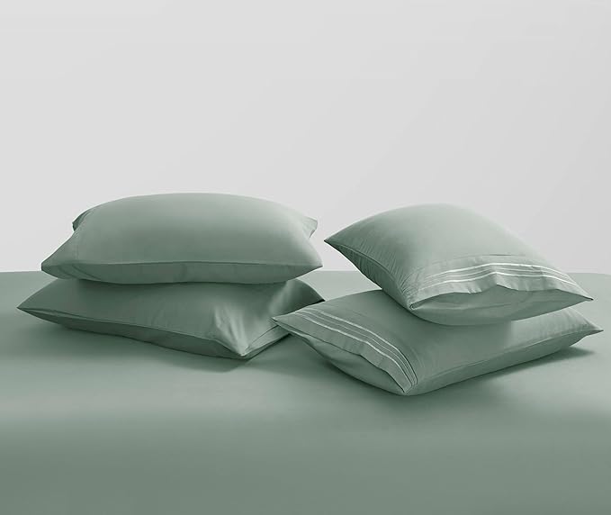 Clara Clark King Sheets - Hotel Luxury 6 Piece Bed Sheets for King Size Bed - Soft Bedding Sheets & Pillowcases, Fits Mattress up to 16 inch deep. King, New Sage Green