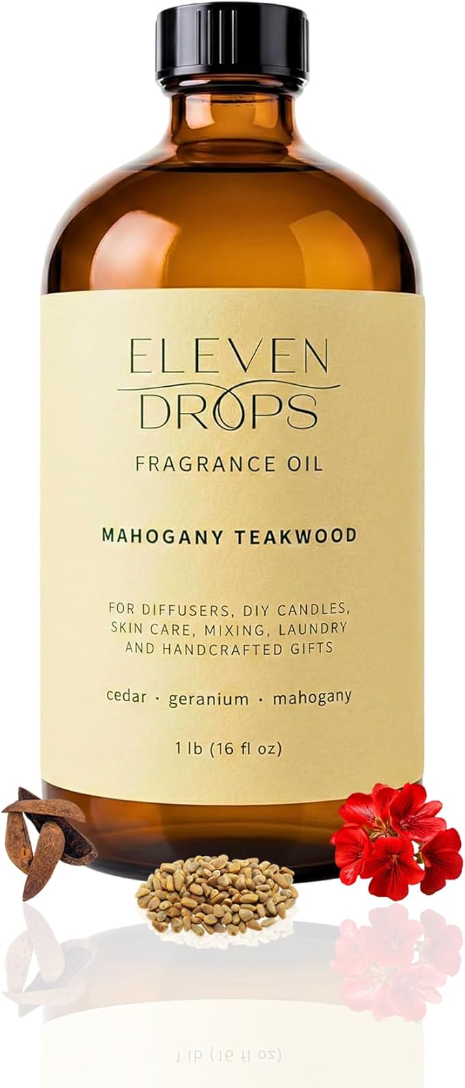 Mahogany Teakwood Fragrance Oil | Cedar, Geranium & Mahogany Notes | Long Lasting Scent Reed Diffuser Oil for Home, Office, Hotel, Car & Linen Spray | Pet Friendly IFRA Compliant, 16 oz