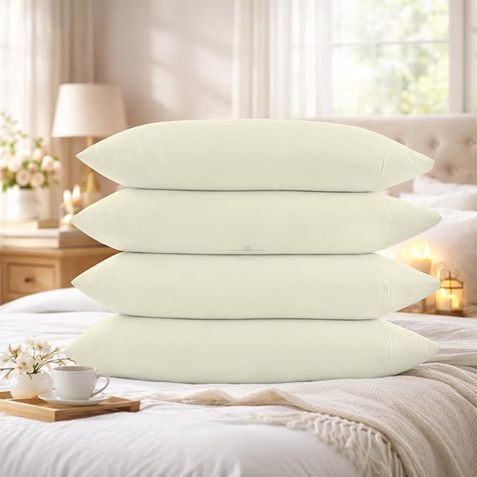 400 Thread Count 100% Egyptian Cotton Queen Size Pillowcases Set of 4, Soft & Breathable Sateen Weave, Envelope Closure, Hotel Luxury Bed Linen, Durable & Fade Resistant, 20"x30", Ivory