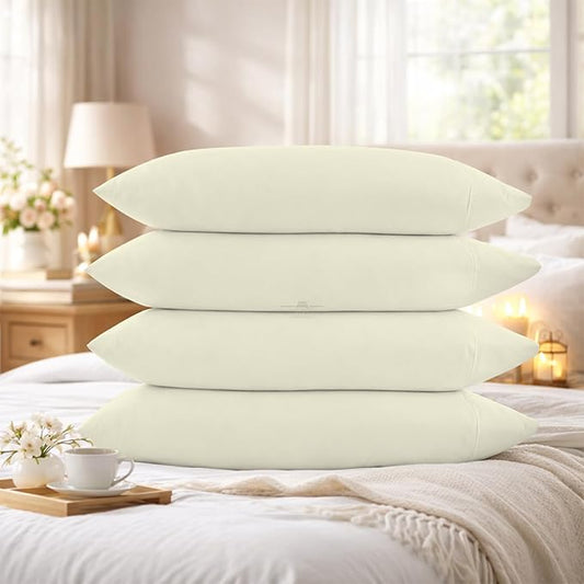 400 Thread Count 100% Egyptian Cotton Queen Size Pillowcases Set of 4, Soft & Breathable Sateen Weave, Envelope Closure, Hotel Luxury Bed Linen, Durable & Fade Resistant, 20"x30", Ivory