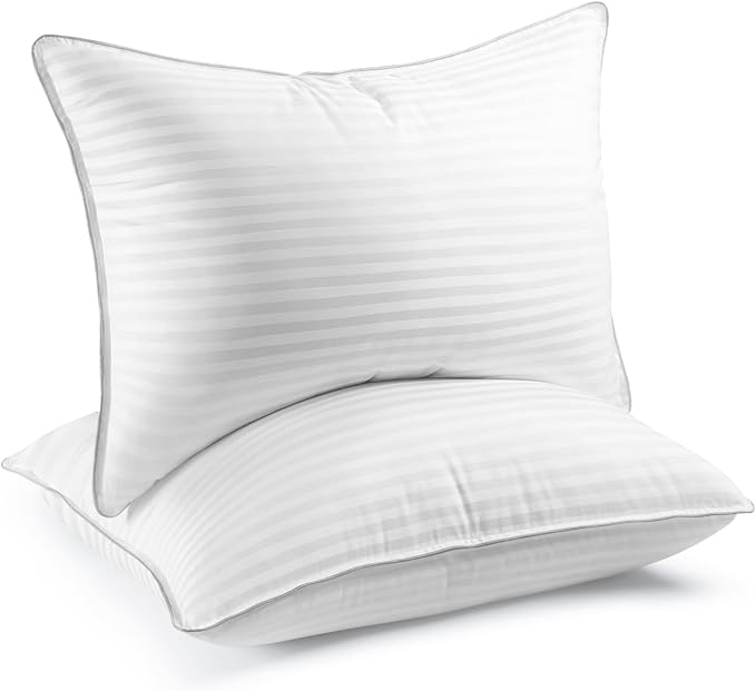viewstar Bed Pillows Queen Size Set of 2, Hotel Collection Down Alternative Pillows for Side, Back or Stomach Sleepers, Stable Neck Support, Striped White