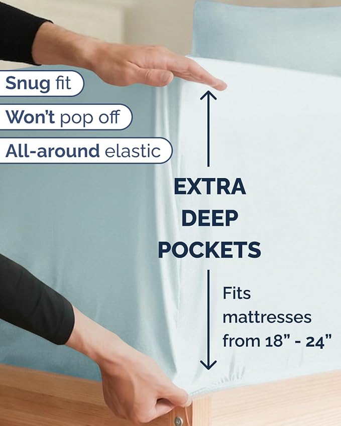 Extra Deep Twin XL Sheet Set - 3 Piece Breathable & Cooling Bed Sheets - Easily Fits 18 to 24 inch Mattress - Ultra Soft, Wrinkle & Fade Free w/ Extra Deep Pockets - Hotel Luxury Bedding - Ice Blue