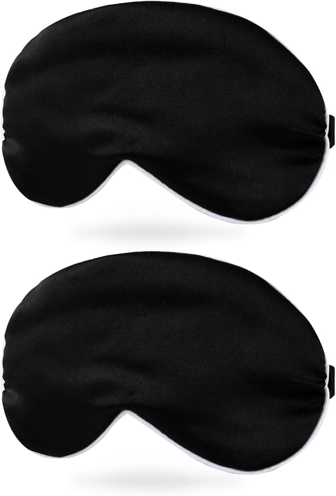PATIKIL Silk Sleep Mask, 2 Pack Soft Satin Eye Protective Mask Blackout Eye Cover with Elastic Straps for Side Sleeping Women Men Travel, White Black