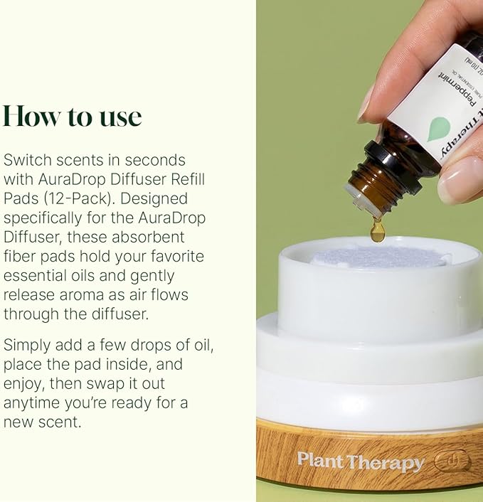 Plant Therapy Home AuraDrop Diffuser Refill Pads 12-Pack - Refill Pads Designed for Auradrop Diffuser, Switch Scents Anytime, 12 Refill Pads Included