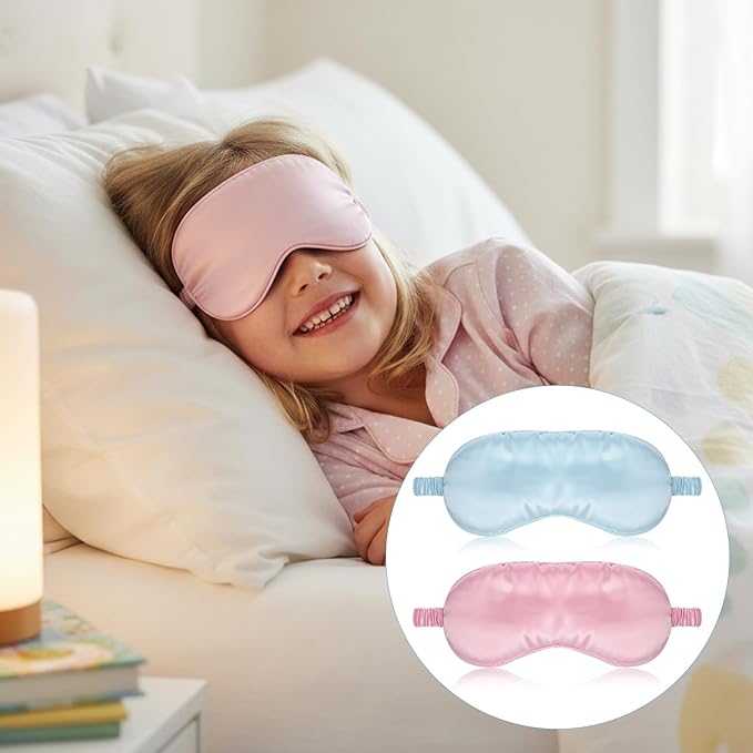 Nogeqi 2 Pack Silk Sleep Masks for Women, Blackout Soft Eye Masks for Sleep with Elastic Strap, Satin Eye Covers for Sleeping Blindfold for Travel Night Eyeshade, Zero Pressure (Pink, Blue)