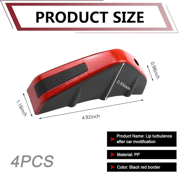 4 PCS Car Lower Bumper Lip Diffuser, PP Carbon Fiber Style Splitter Protector, Anti-scratch Waterproof Fin Hardware Kit, Universal for Most Cars, SUVs Trucks (Red)