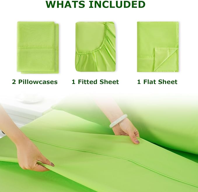 Full Size Bed Sheet Set - 4 Piece Soft Microfiber Sheets with Deep Pockets, Cooling Technology, and Wrinkle-Free Pillowcase. Hotel-Quality, Durable Bedding, Sharp Green