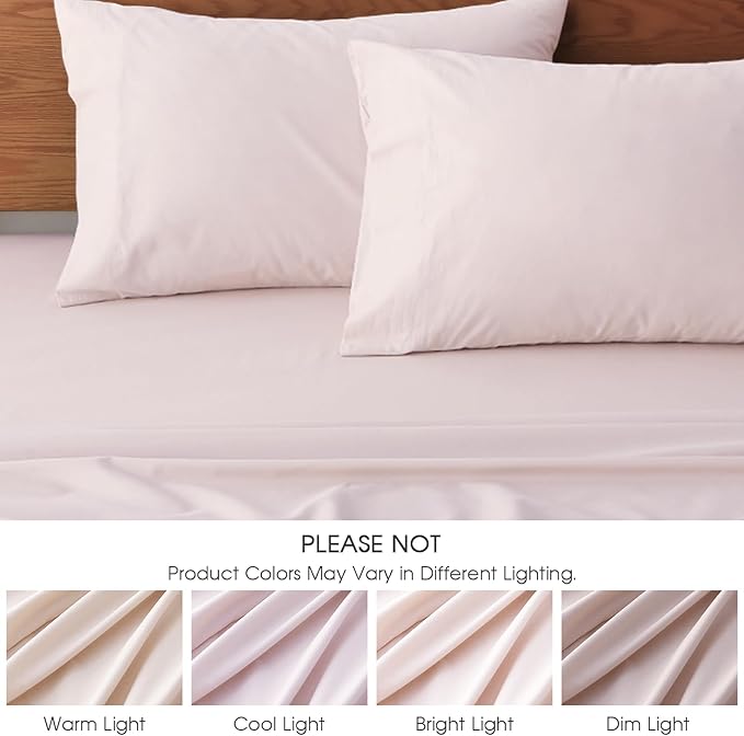 HYPREST Extra Deep Pocket Queen Sheet Sets Fits 18"-24" in Deep Mattress -100% Cotton Queen Sheet Set,Pink Hotel Luxury Soft Wrinkle Free Cooling Sheet Sets for Queen Bed Deep Pocket
