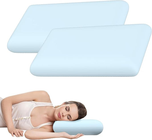 Blue Memory Foam Pillows Set of 2, Bed Pillows with Cooling Removable Cover, Neck Support for Back Stomach Side Sleepers, 2 Pack