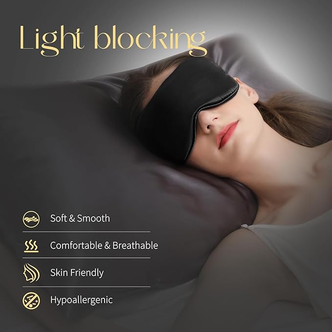 Sleep Mask Silk Eye Cover with Shaped Padding for Pressure-Free Sleeping, Foam Insert, Upgrade Contour Over Conventional Flat Satin Eye Masks, Machine Washable