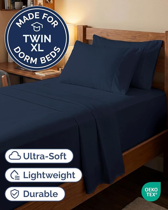 Extra Deep Twin XL Sheet Set - 4 Piece Breathable and Cooling Sheets - Hotel Luxury Bedding for Women, Men, Kids & Teens - Easy & Secure Fit - Soft and Wrinkle Free - Extra Deep Pockets - Navy Blue