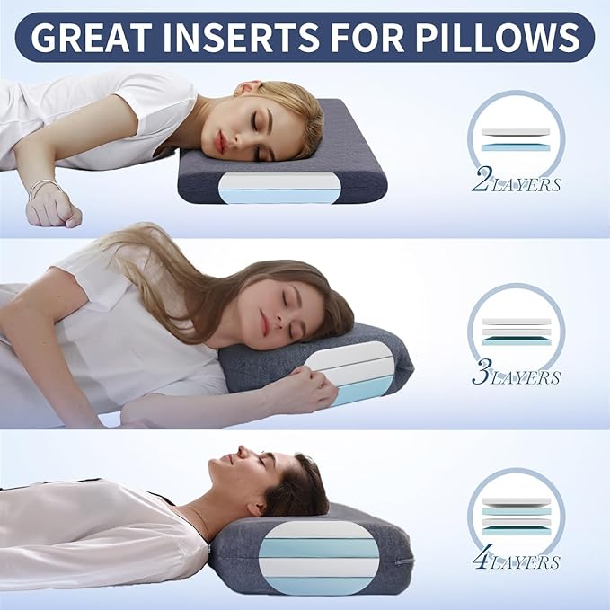 Adjustable Foam Pillow's One Layer - 1 Height 1.2'' Insert for Cervical Pillow to Raise Pillow Height, CertiPUR-US Flat Foam Piece, Ultra Thin Pillow for Stomach Sleeper, White, Medium Firm