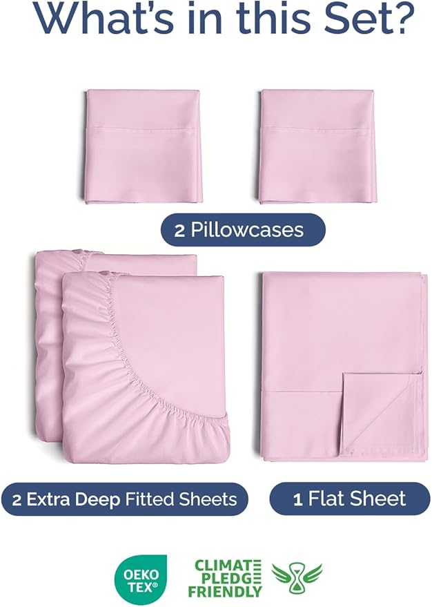 Extra Deep Split King Sheet Set - 5 Piece Breathable & Cooling Bed Sheets - Easily Fits 18 to 24 inch Mattress - Soft, Wrinkle & Fade Free with Extra Deep Pockets - Hotel Luxury Bedding - Light Pink