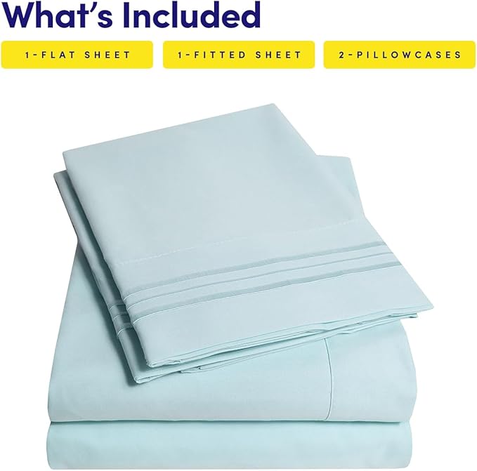 1500 Supreme Collection Extra Soft RV Short Queen Sheets Set, Light Blue - Luxury Bed Sheets Set with Deep Pocket Wrinkle Free Hypoallergenic Bedding, Over 40 Colors, RV Short Queen Size, Light Blue