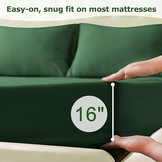 Full Size Bed Sheet Set - 4 Piece Soft Microfiber Sheets with Deep Pockets, Cooling Technology, and Wrinkle-Free Pillowcase. Hotel-Quality, Durable Bedding, Eden Green