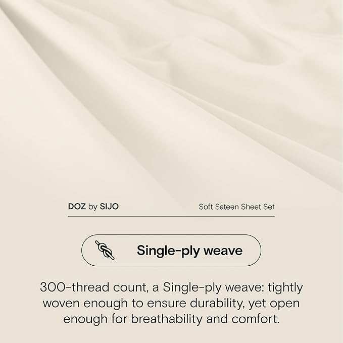 DOZ 100% Long Staple Cotton Duvet Cover Set, Soft Sateen Weave, Smooth, Breathable, Hotel Comfort, 106"x90", 8 Loops, 3pc – 2 Pillowcases 1 Duvet Cover (Ivory, King/Cal King)