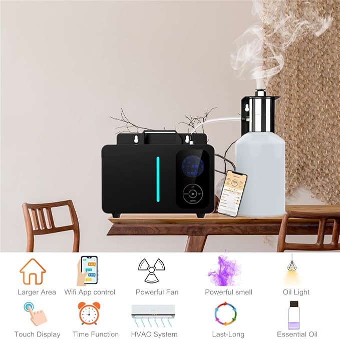 Smart Wifi Scent Air Machine 1200ML, Hotel Scent Diffuser Cover Up to 25.000 Sq. Ft., Waterless Cold Air Diffuser for Home, Aromatherapy Fragrance Machine for Essential Oils Large Room