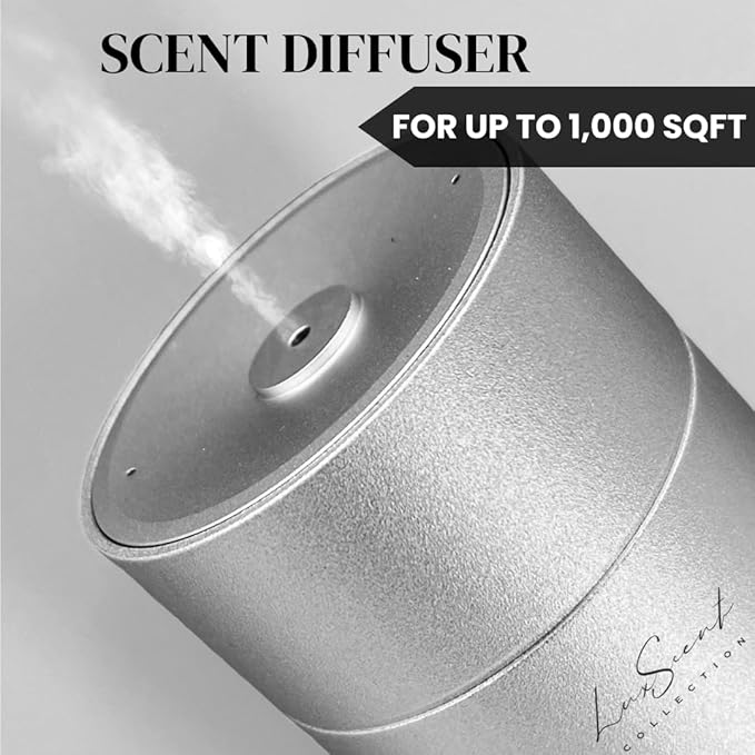 Aroma Scent Diffuser Starter Kit for Up to 1000SQ. FT. Coverage - 120ML Waterless Essential Oil Scent Included - Luxury Aroma Diffuser Ideal for Home, Office & Hotel (Silver, My Way)