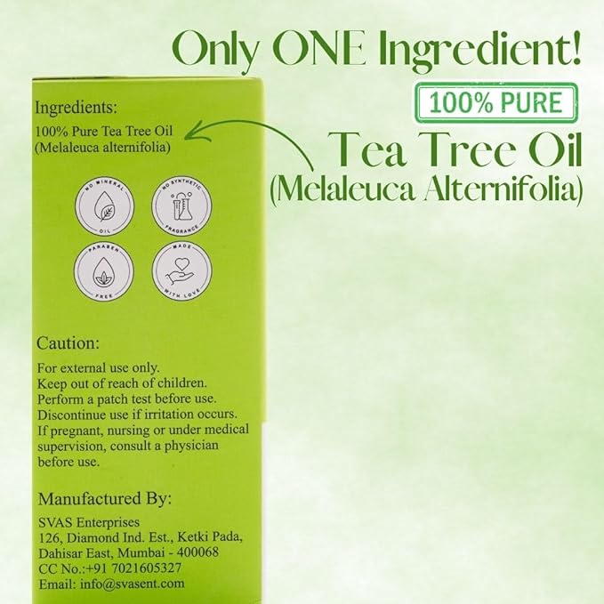 100% Pure Tea Tree Oil | Natural Skin & Acne Care, Cleansing Aromatherapy Oil for Blemishes, Scalp & Nail Health, Undiluted Therapeutic Grade – 1 fl oz, 30 ML