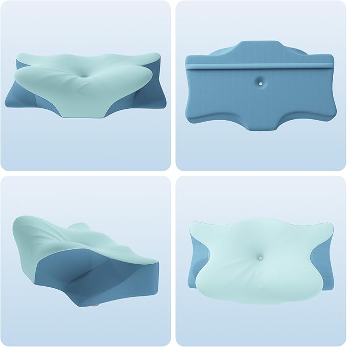Cervical Neck Pillow for Pain Relief & Sleeping, Ergonomic Posture Pillow Neck Support, Cooling Memory Foam, Orthopedic Contour Pillow for Side Back Stomach Sleepers, Blue