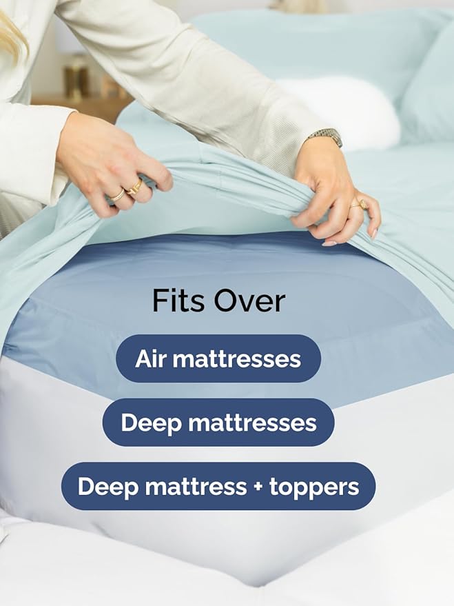 Extra Deep Cal King Sheet Set - 4 Piece Breathable & Cooling Bed Sheets - Easily Fits 18 to 24 inch Mattress - Ultra Soft, Wrinkle & Fade Free w/ Extra Deep Pockets - Hotel Luxury Bedding - Ice Blue