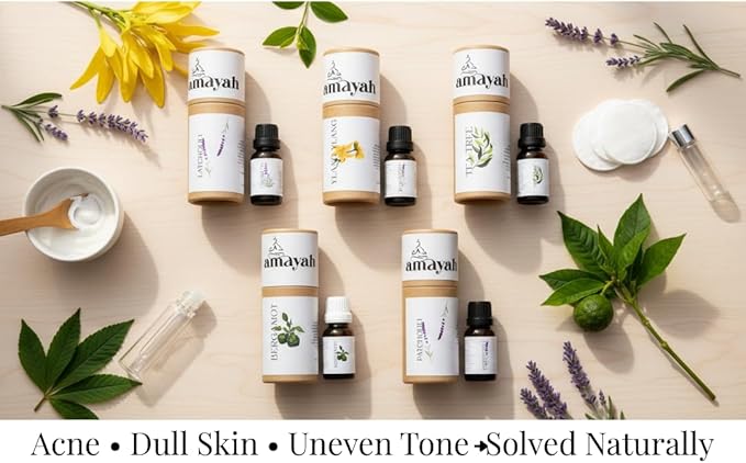 Amayah Essential Oils Set for Skin Glow & Self Care | Patchouli, Lavender & Botanical Oils for Face, Relaxation & Aromatherapy | Natural Skincare Oil Kit for Radiant Skin (Combo Pack 5)