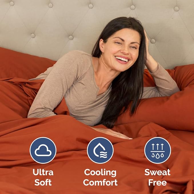 Short Queen Size 4 Piece Sheet Set - RV Short Queen, Ultra-Soft, Breathable & Cooling Bed Sheets Set w/ Deep Pockets - Hotel Luxury Bedding for Women & Men - Wrinkle Free & Fade Resistant - Terracotta
