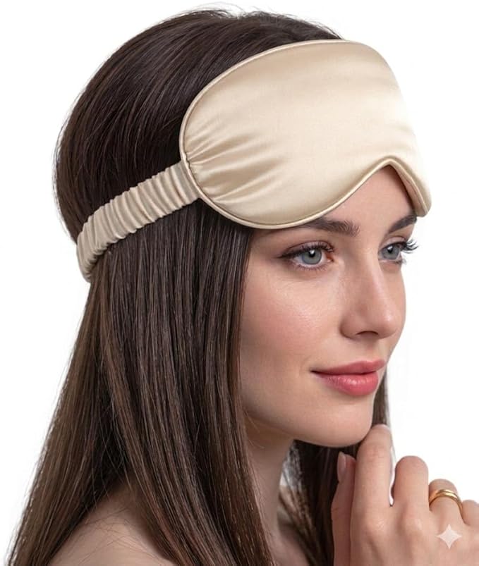 Silk Eye Mask for Sleeping - Satin Eye Cover with Silk Storage Bag Beige 3 Pcs Save 20%