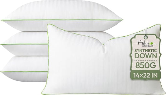Ashler Home Deco Synthetic Down Pillow Inserts, 14x22 Down Alternative Throw Pillows Insert Sleeping Pillows with 100% Cotton Cover Decorative Pillow Stuffer for Sofa, Couch Bed(Set of 4, White)