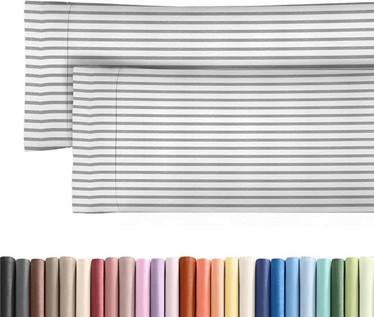 Body Pillowcases Set of 2-20x54 Long Body Pillow Case - Soft Body Pillow Cover for Sleeping & Side Sleepers - Comfy, Wrinkle & Fade Free - Machine Washable w/Envelope Enclosure Grey Stripes 2