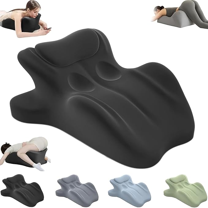 RSN Ergonomic Memory Foam Wedge Pillow, 27° Angled Support for Neck, Back, Waist & Leg Pain Relief, Multi-Position Prone Pillow with Removable Cover (Black, OneSize)