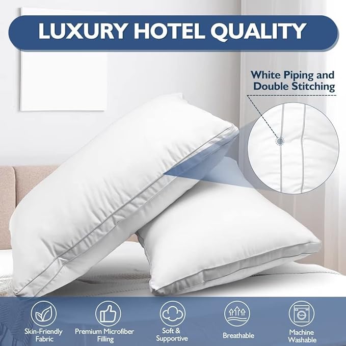 JICUSE Bed Pillows Queen Size Set of 2, Hotel Quality Queen Pillows 2 Pack for Sleeping with Soft Down Alternative Filling, Gusseted Bedding Pillow for Back, Stomach or Side Sleepers, 20" x 30"