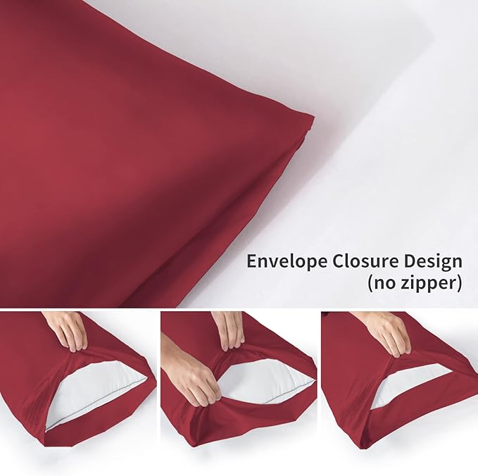 YIYEA California King Pillow Cases Set of 4, Ultra Soft 1800TC Hotel Quality Double Brushed Microfiber Embroidered Pillowcases, Envelope Closure, Fade Resistant (20"x40", Burgundy)