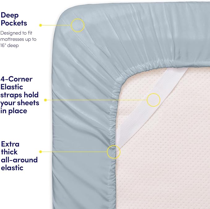 1500 Supreme Collection Queen Sheet Sets Misty - Luxury Hotel Bed Sheets and Pillowcase Set for Queen Mattress - Extra Soft, Elastic Corner Straps, Deep Pocket Sheets, Queen Misty