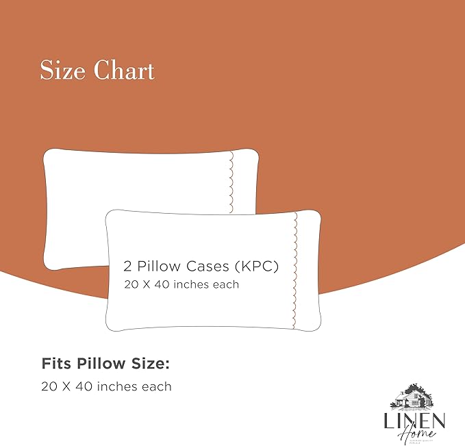 Linen Home 100% Cotton Percale Moon Scallop Hem Pillowcases King Size, Peach, 2 Pieces of Pillow Case, Crisp and Cool Strong Bed Linen, 20 inches X 40 inches