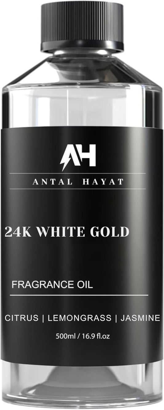 24K Diffuser Essential Oil Scent - Luxury Hotel Inspired Aromatherapy Scent Diffuser Oil - Hints of Zesty Citrus, Floral Jasmine, & Delicate Lily - for Essential Oil Diffusers - 500mL