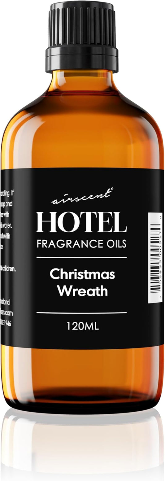 AirScent Christmas Wreath Holiday Diffuser Oil - Premium Holiday Fragrance Oil for Ultrasonic and Waterless Diffusers and Crafting - 120ml, 4 fl oz Glass Dropper Bottle - Balsam Fir Essential Oil