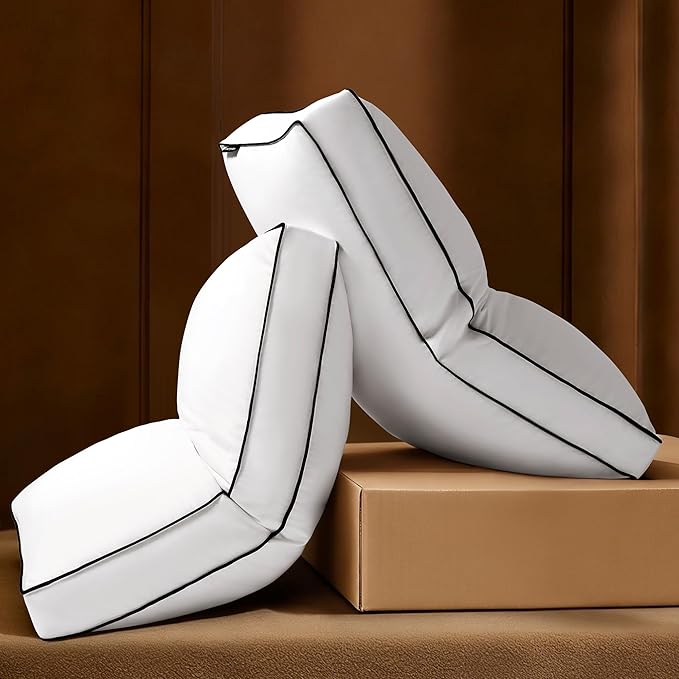 Goose Feather Down Pillows Standard Size Set of 2, Down Surrounded Hotel Collection Bed Pillow for Sleeping with Gusset, 2 Pack, Fluffy Plush for Side, Back Sleepers 20x26 in.