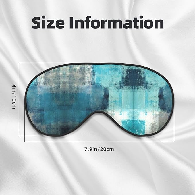 Turquoise and Grey Art Silk Sleep Mask, Adjustable, Breathable, Skin Friendly, 4" x 8", Tie Closure