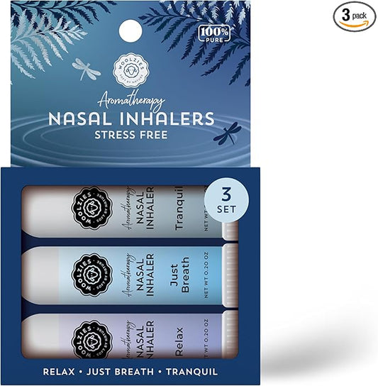 Aromatherapy Nasal Inhaler Sticks Collection - All-Natural Wellness Kit | Made with Undiluted Essential Oil Blends for Overall Well-Being (3 Pack, Stress Free)