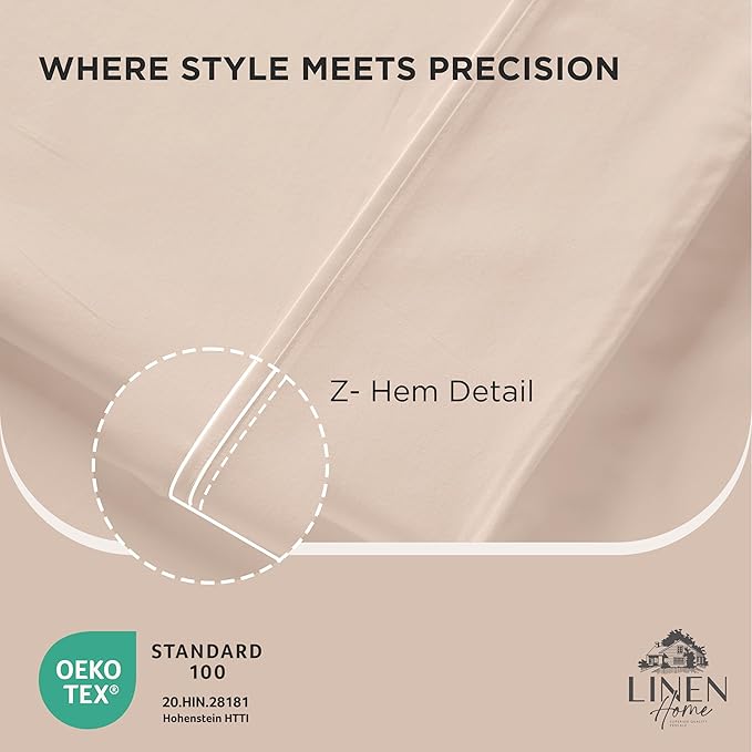 Linen Home 100% Cotton Percale Pillowcases Queen Size, Sand Shell, 2 Pieces of Pillow Case, Crisp and Cool Strong Bed Linen, 20 inches X 30 inches