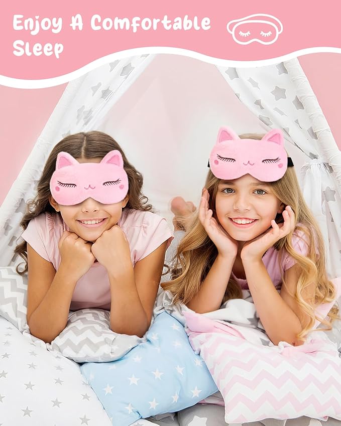 Miss Adola Sleep Mask for Kids - Valentines Gift for Kids Cute Plush Fuffy Sleeping Eye Cover Kawaii Soft Eyeshade Animal Eye Blindfold for Girls Boys Teens with Adjustable Strap, Cat