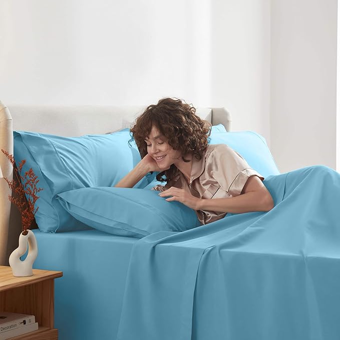 Nestl Extra Deep Twin XL Sheet Set - 4 Piece Breathable & Cooling Sheets - Hotel Luxury Bedding Set w/18-24 Inch Deep Pockets - Easy & Secure Fit - Super Soft, Wrinkle Free & Comfy - Bright Blue