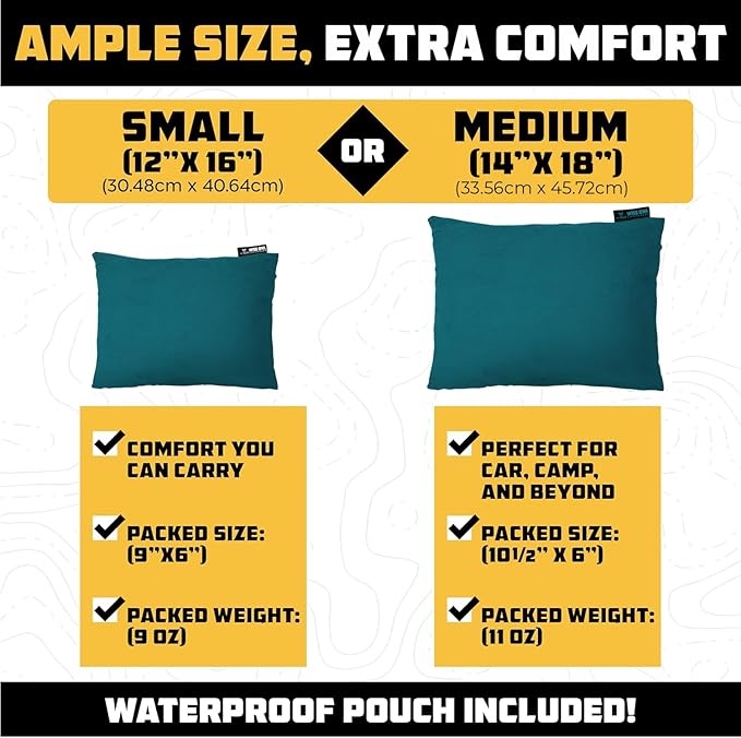 Wise Owl Outfitters Camping Pillow – Memory Foam Travel Pillow for Airplane Sleeping, Hiking, Backpacking & Outdoor Use - Small & Portable for Adults, Car, Camp & Tent
