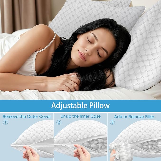 OAISZ Shredded Memory Foam Pillow, Standard Size Cooling Adjustable Firm Bed Pillow for Sleeping, Washable Removable Cover, Ideal for Side, Back & Stomach Sleepers