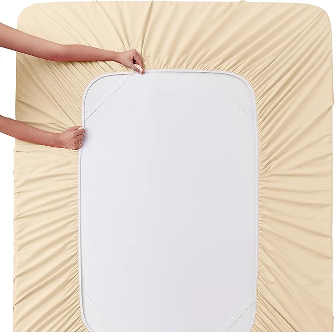 Manyshofu Extra Deep Pocket King Size Sheets - Hotel Luxury 1800 Thread Count Sheets & Pillowcases - Microfiber Bed Set up to 24" Mattress - Light Beige Bed Sheets 18-24 Inch Deep Pockets - 4 Piece
