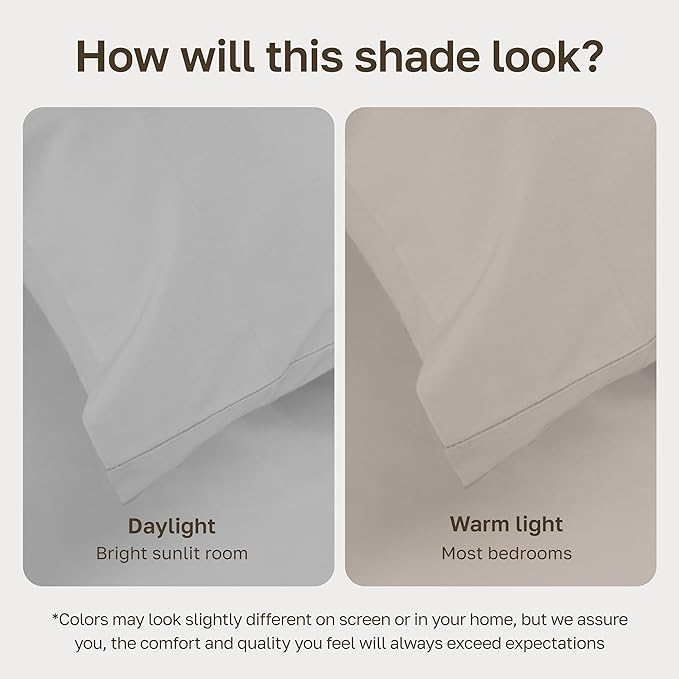California Design Den Standard/Queen Pillowcases Set of 2-100% Egyptian Cotton, Crisp Percale Feel, Soft & Breathable Standard/Queen Size Pillow Covers - Light Grey