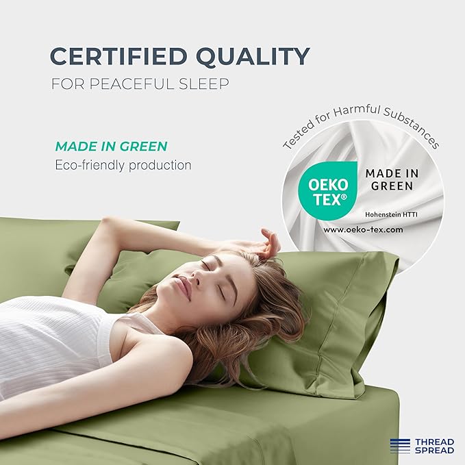 THREAD SPREAD 100% Egyptian Cotton Pillow Cases Queen Size Set of 2 - Luxury 1500 Series Queen Pillow Cases (Sage Green), Soft Cooling Envelope Closure Hotel Quality Egyptian Cotton Pillowcases
